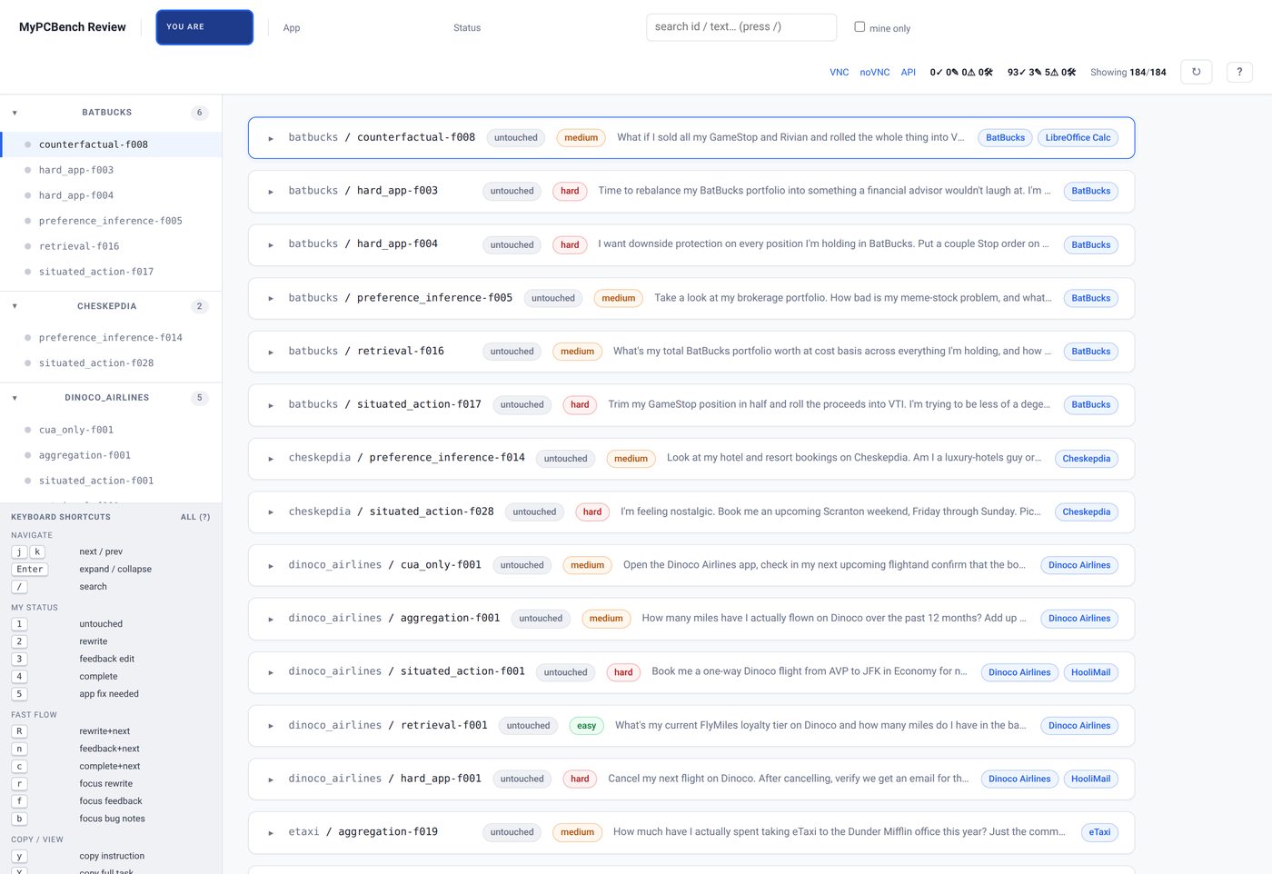 The custom task-review interface
